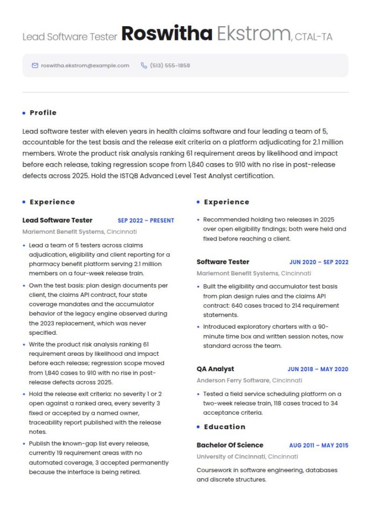 Software Tester Resume Examples & Templates