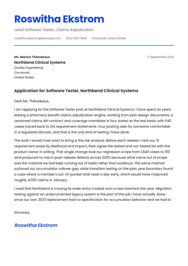 Software Tester Cover Letter Examples & Templates