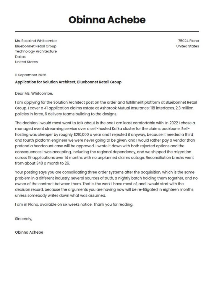 Solution Architect Cover Letter Examples & Templates