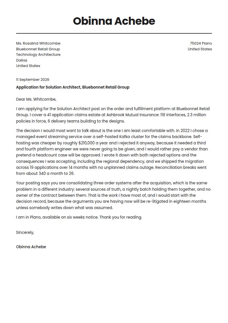 Solution Architect Cover Letter Examples & Templates
