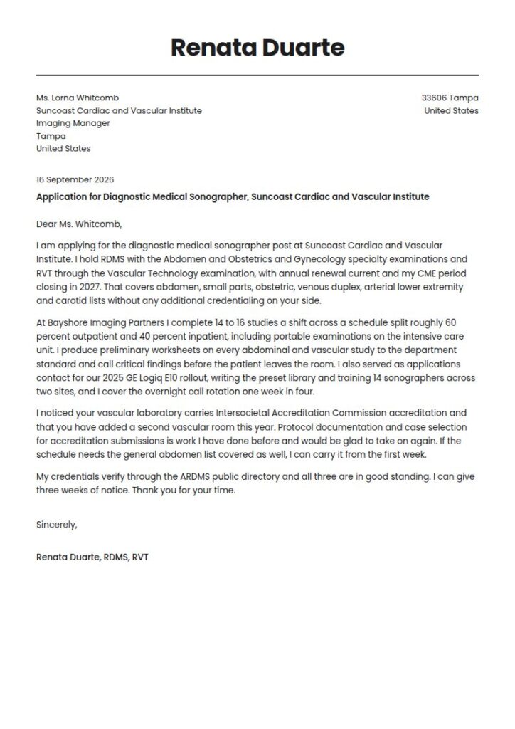 Sonographer Cover Letter Examples & Templates