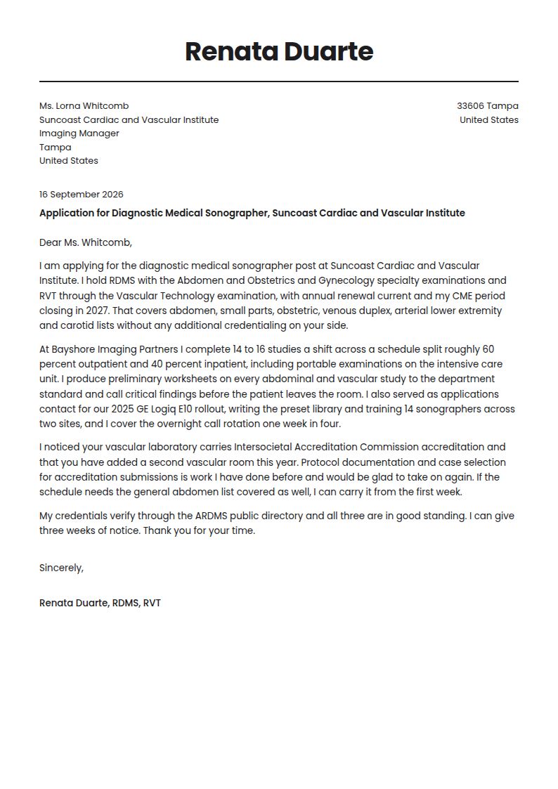 Sonographer Cover Letter Examples & Templates