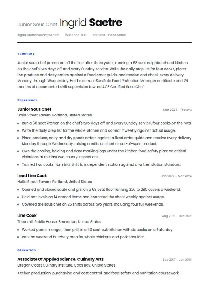 Sous Chef Resume Examples & Templates