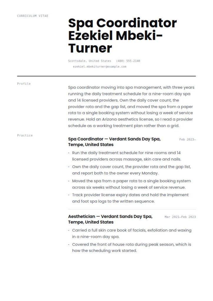 Spa Manager Resume Examples & Templates