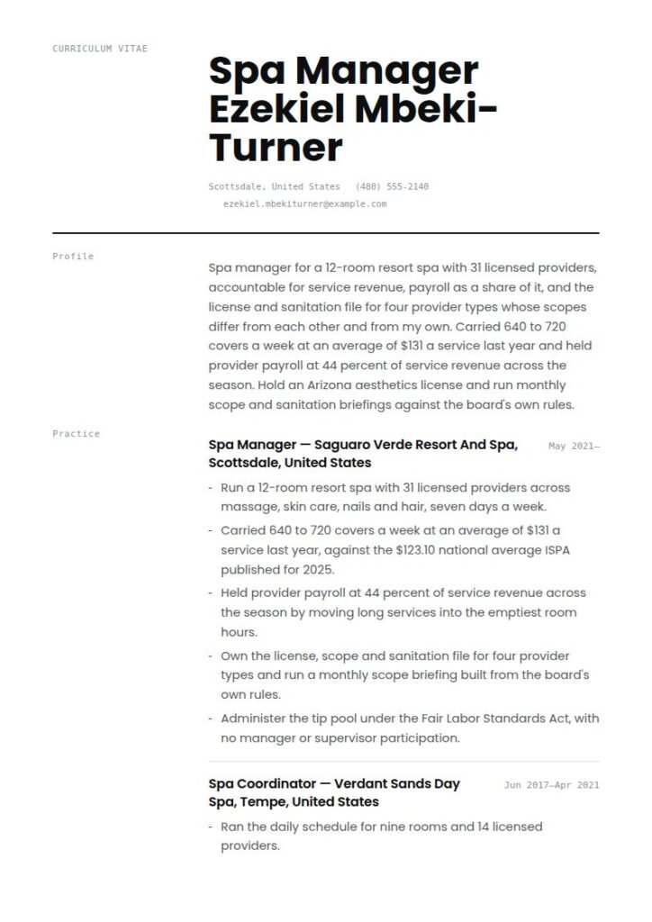 Spa Manager Resume Examples & Templates
