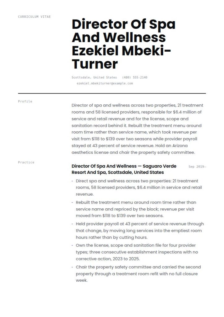 Spa Manager Resume Examples & Templates