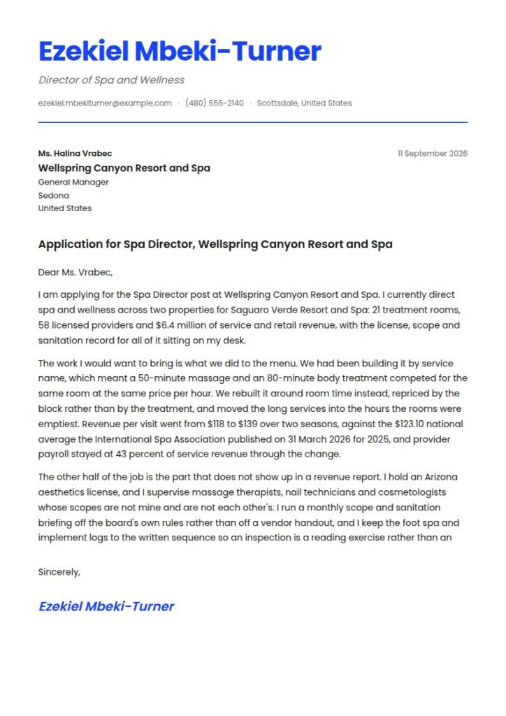 Spa Manager Cover Letter Examples & Templates