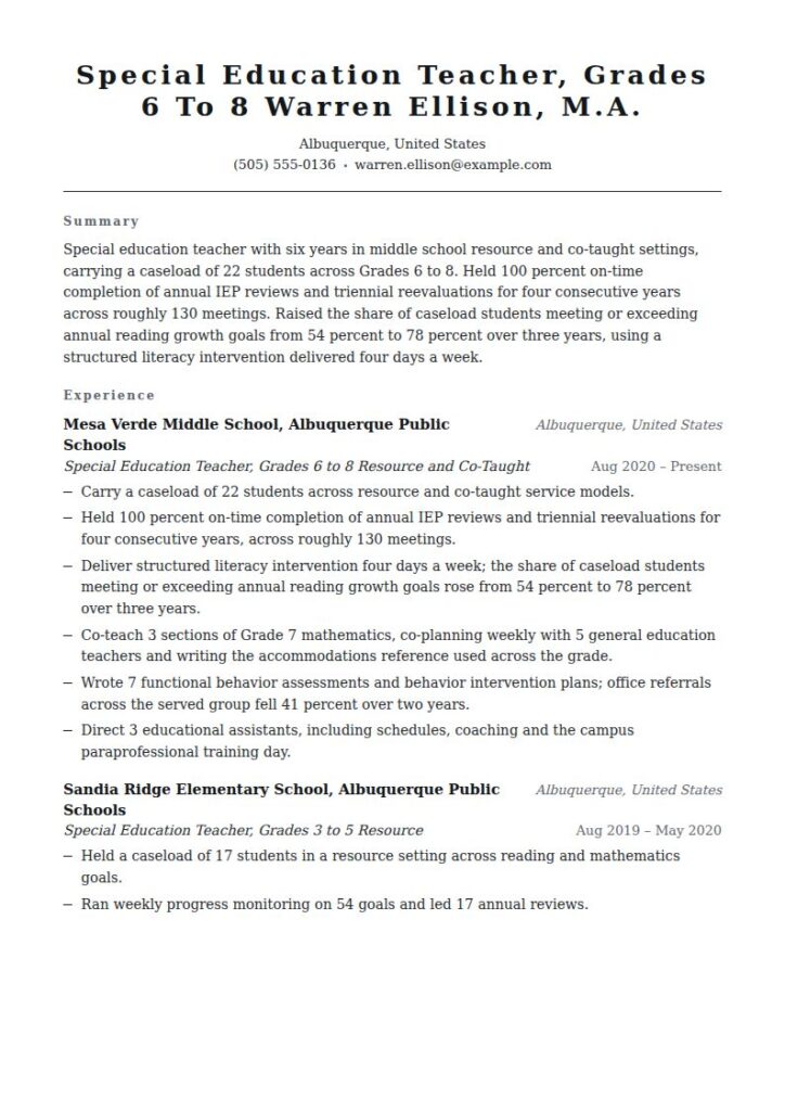 Special Education Teacher Resume Examples & Templates