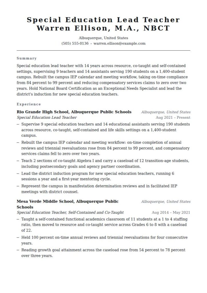 Special Education Teacher Resume Examples & Templates
