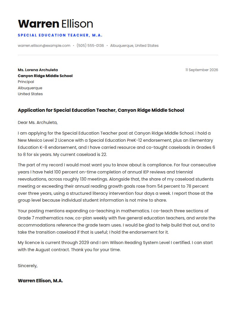 Special Education Teacher Cover Letter Examples & Templates