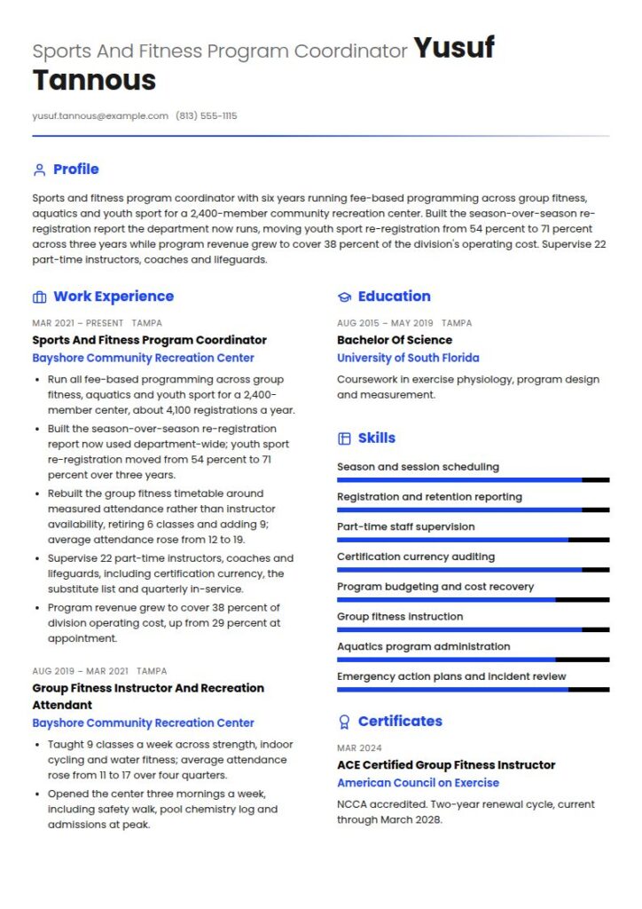 Sports and Fitness Resume Examples & Templates