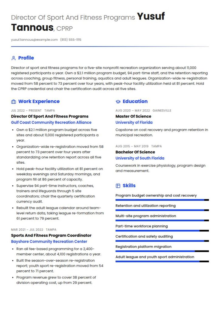 Sports and Fitness Resume Examples & Templates