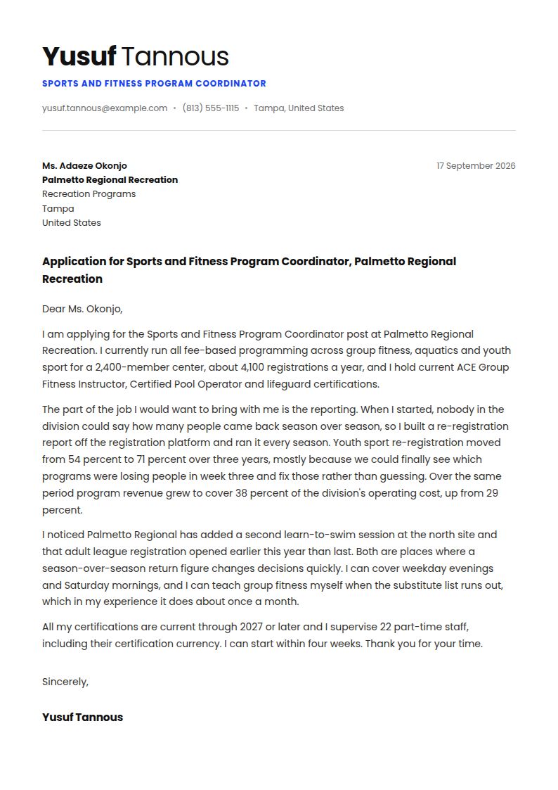 Sports and Fitness Cover Letter Examples & Templates