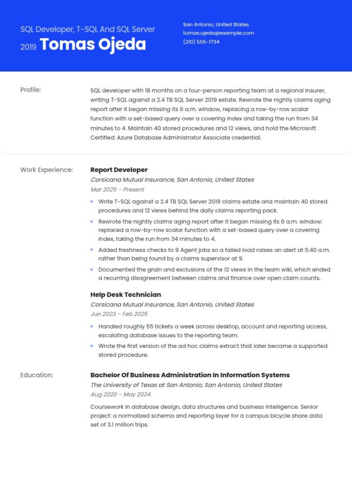 SQL Developer Resume Examples & Templates