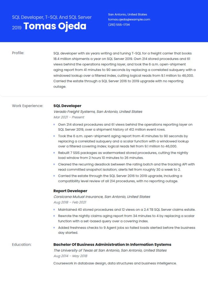 SQL Developer Resume Examples & Templates