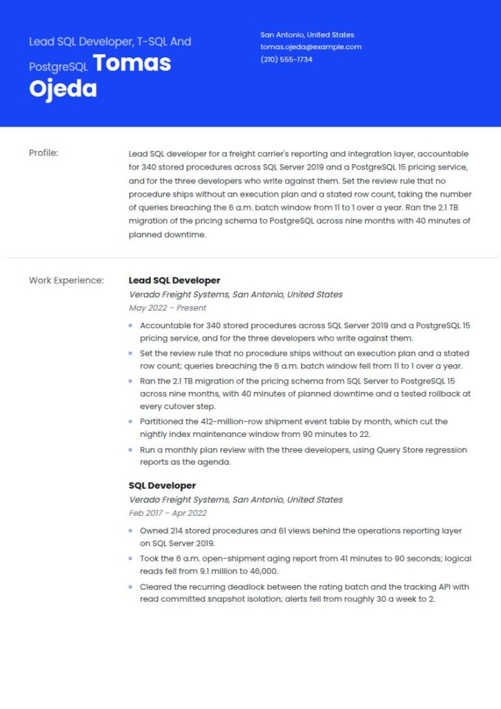 SQL Developer Resume Examples & Templates