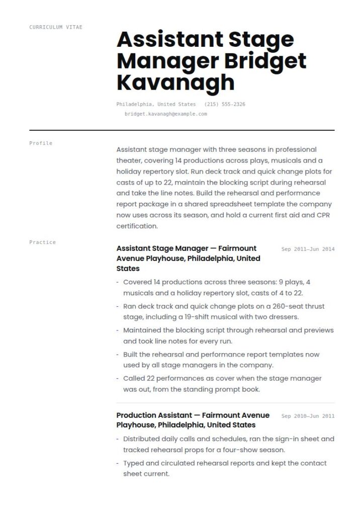 Stage Manager Resume Examples & Templates