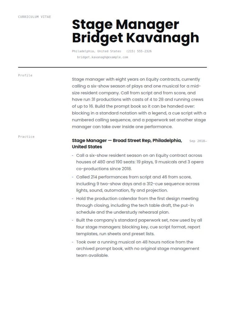 Stage Manager Resume Examples & Templates
