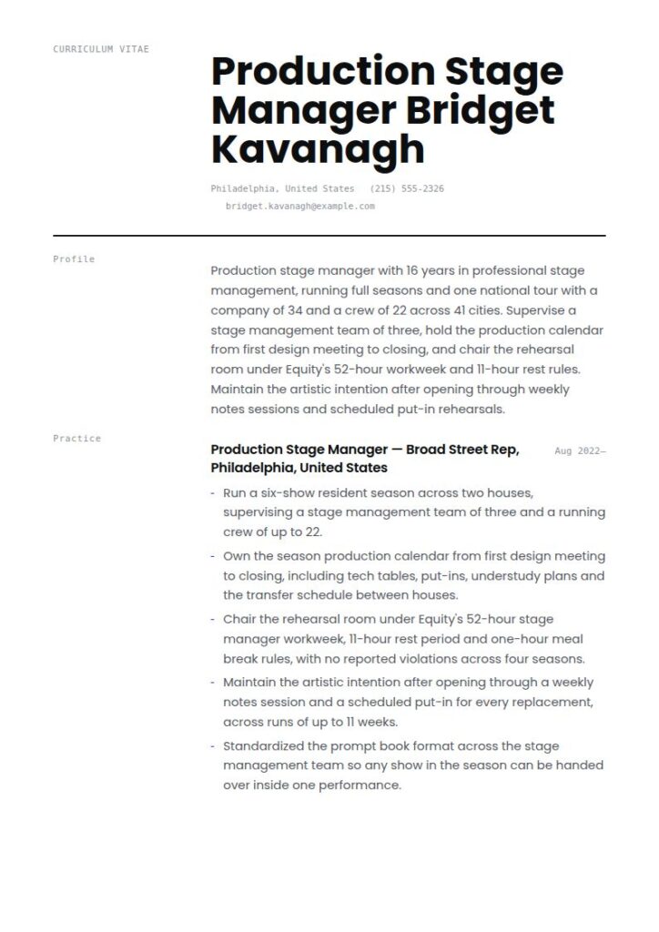 Stage Manager Resume Examples & Templates
