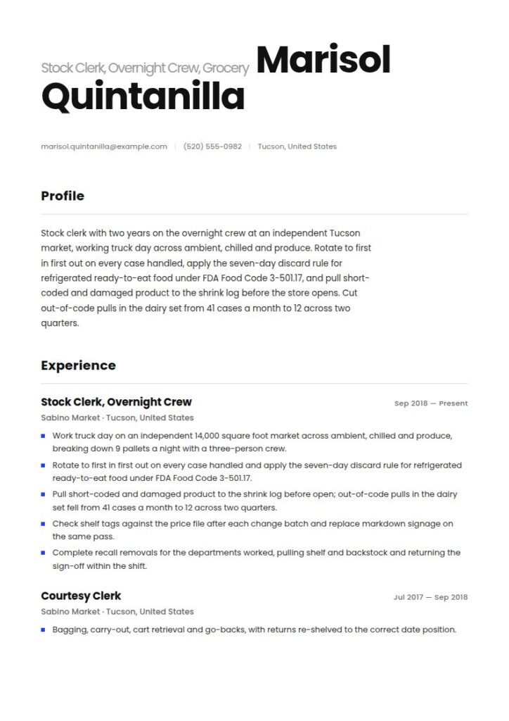 Stock Clerk Resume Examples & Templates