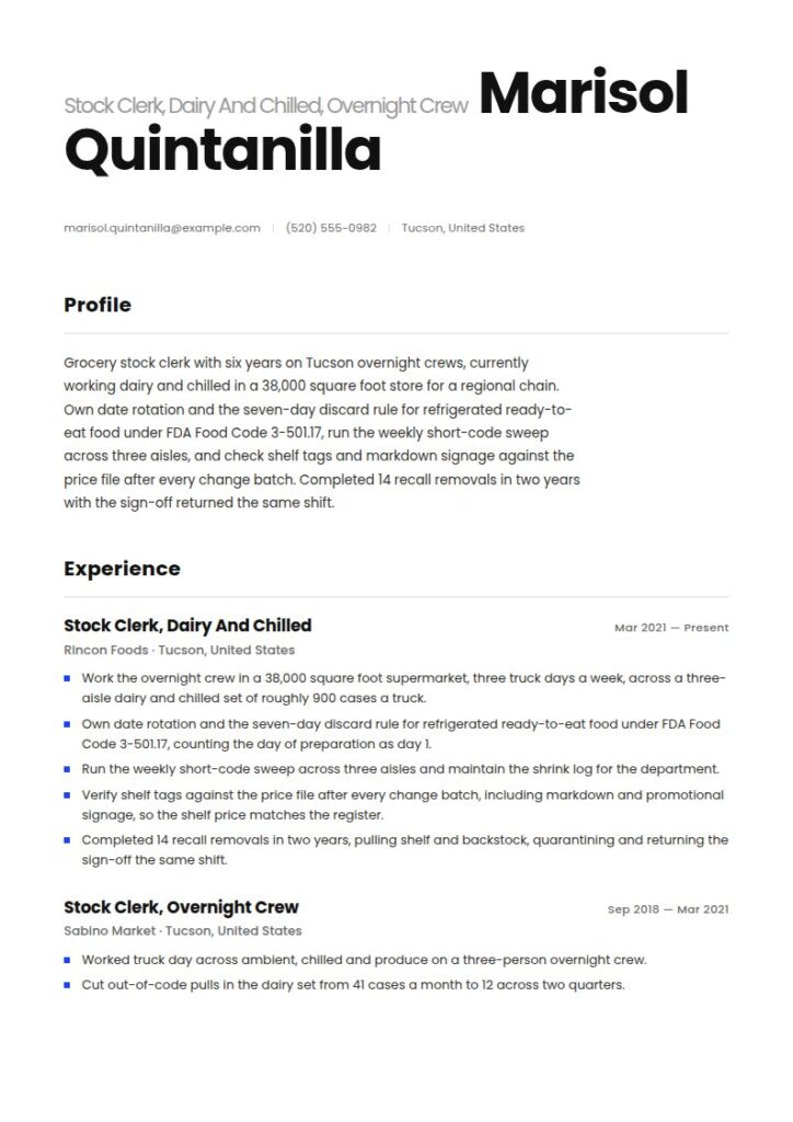 Stock Clerk Resume Examples & Templates