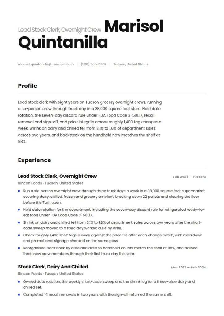 Stock Clerk Resume Examples & Templates