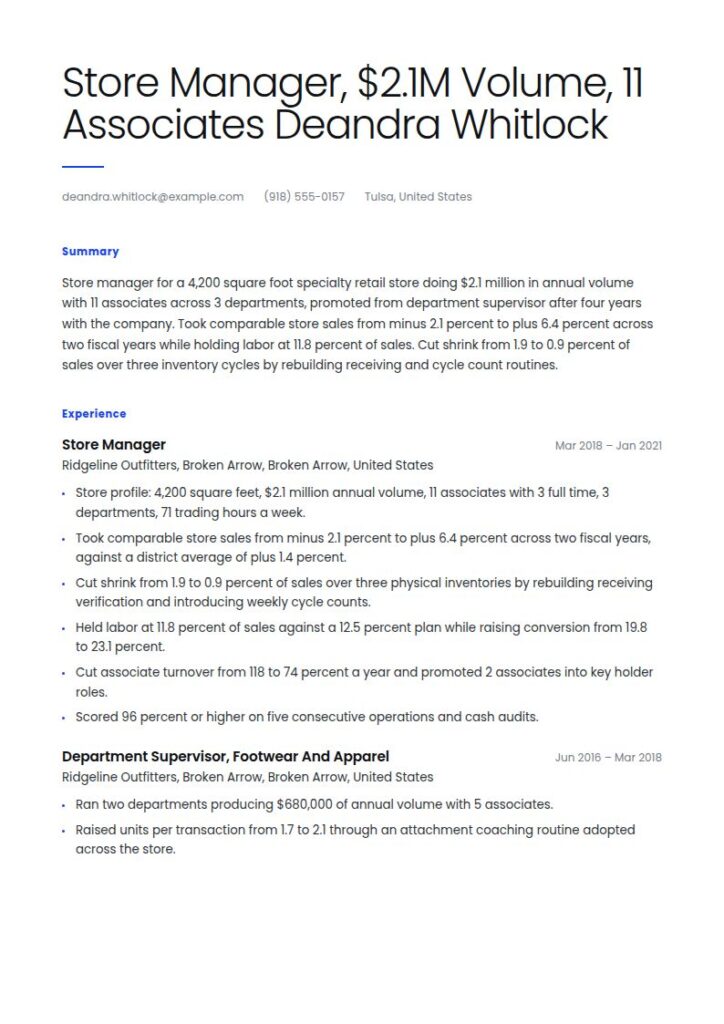 Store Manager Resume Examples & Templates