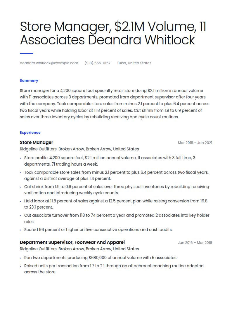Store Manager Resume Examples & Templates