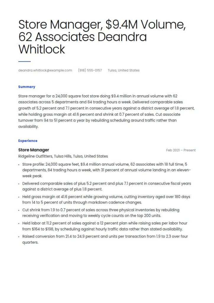 Store Manager Resume Examples & Templates
