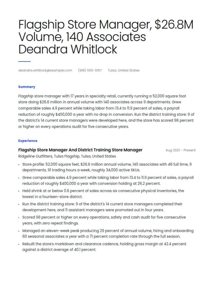 Store Manager Resume Examples & Templates