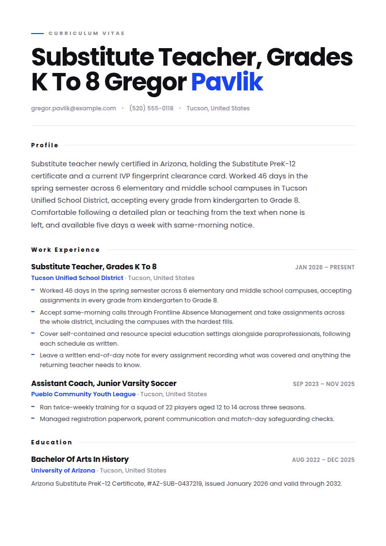 Substitute Teacher Resume Examples & Templates