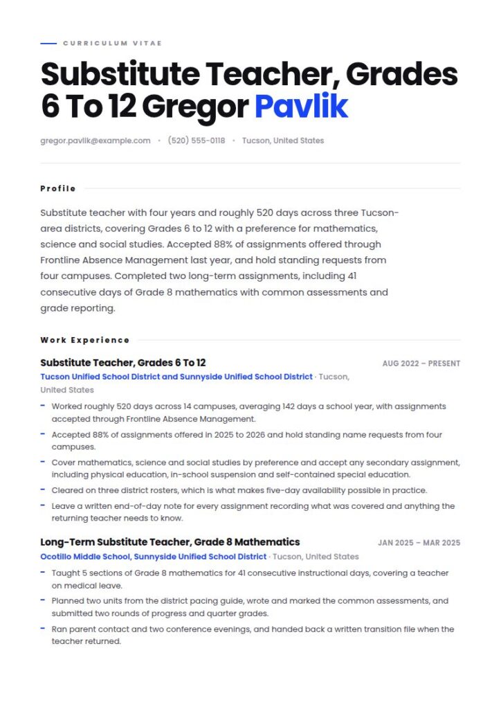 Substitute Teacher Resume Examples & Templates