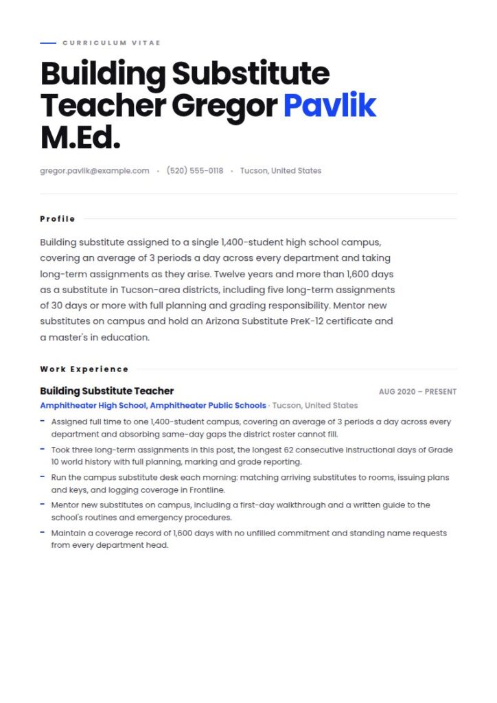 Substitute Teacher Resume Examples & Templates