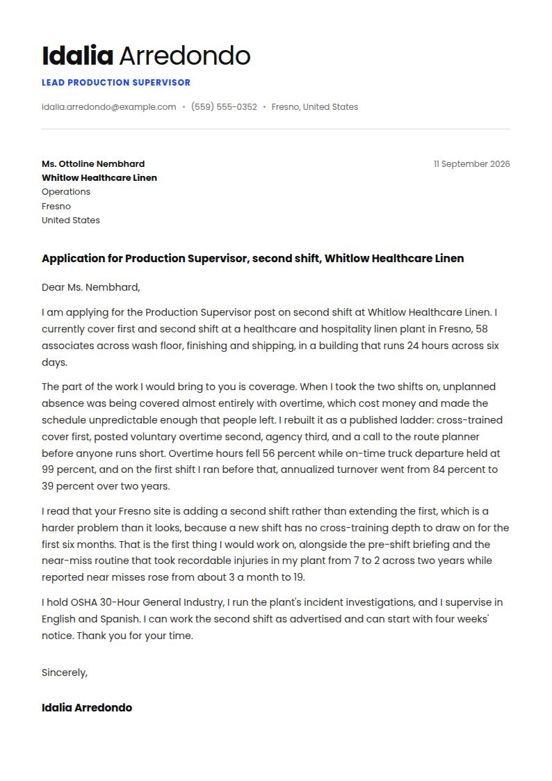 Supervisor Cover Letter Examples & Templates
