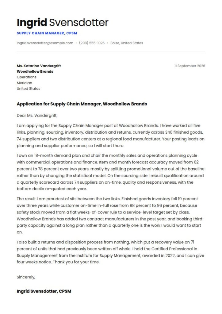 Supply Chain Cover Letter Examples & Templates