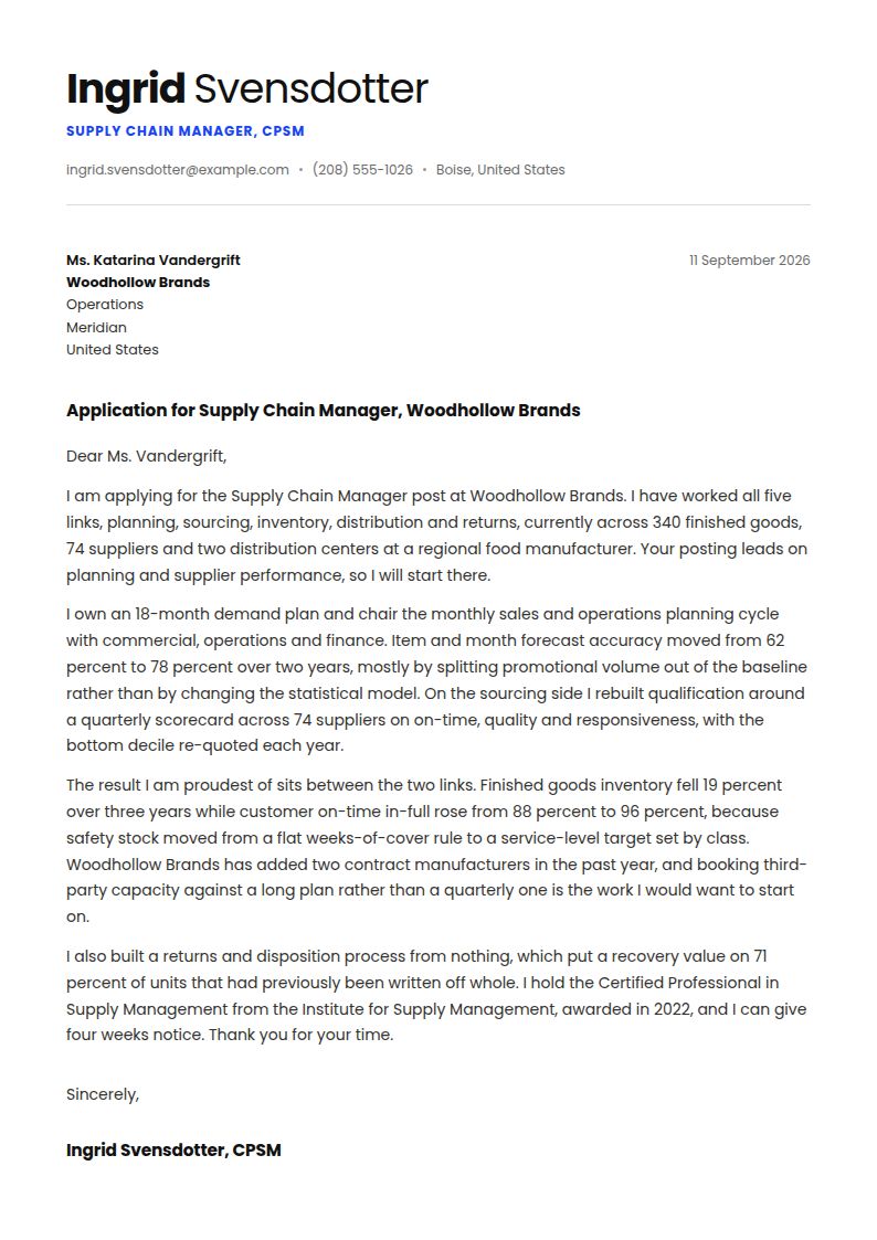 Supply Chain Cover Letter Examples & Templates