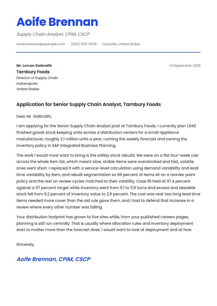 Supply Chain Analyst Cover Letter Examples & Templates