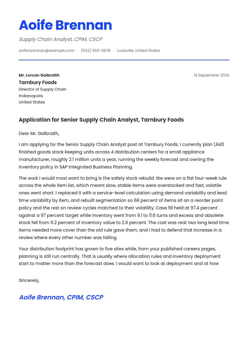 Supply Chain Analyst Cover Letter Examples & Templates