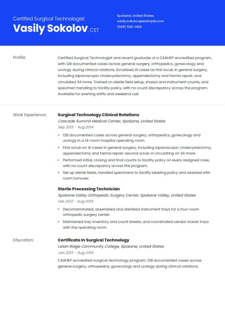 Surgical Tech Resume Examples & Templates