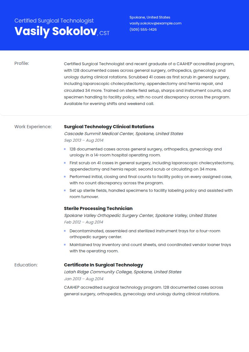 Surgical Tech Resume Examples & Templates