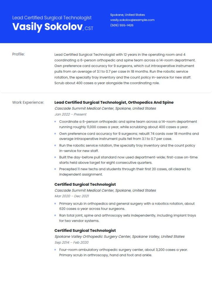 Surgical Tech Resume Examples & Templates