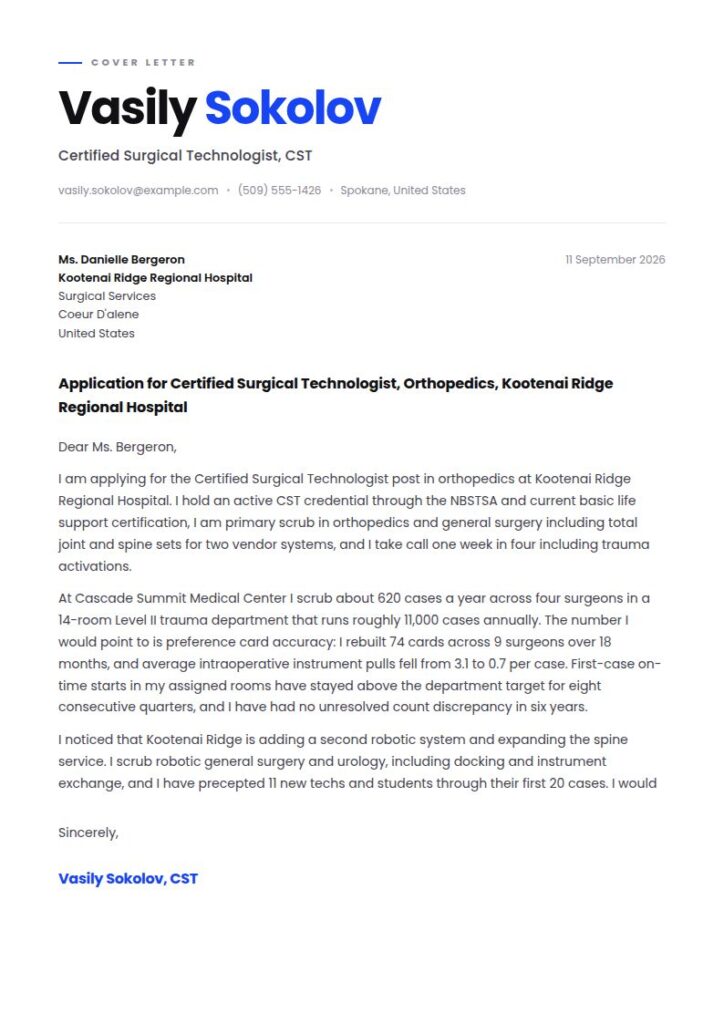 Surgical Tech Cover Letter Examples & Templates
