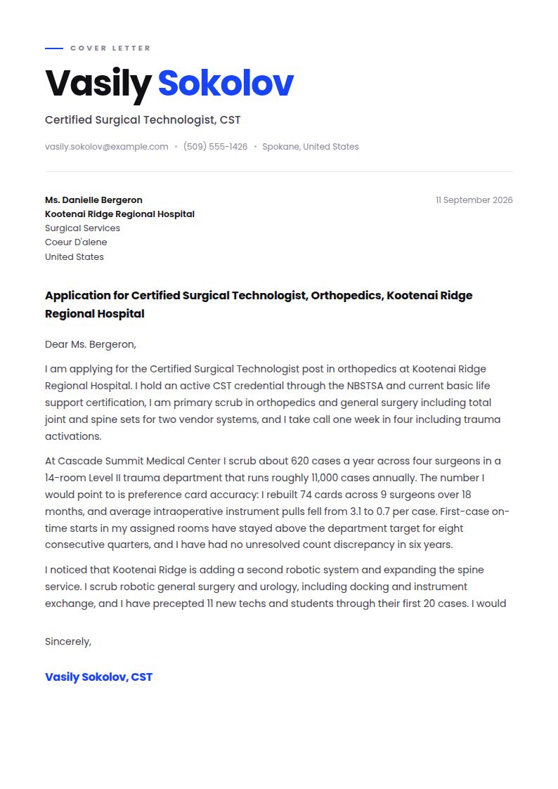 Surgical Tech Cover Letter Examples & Templates