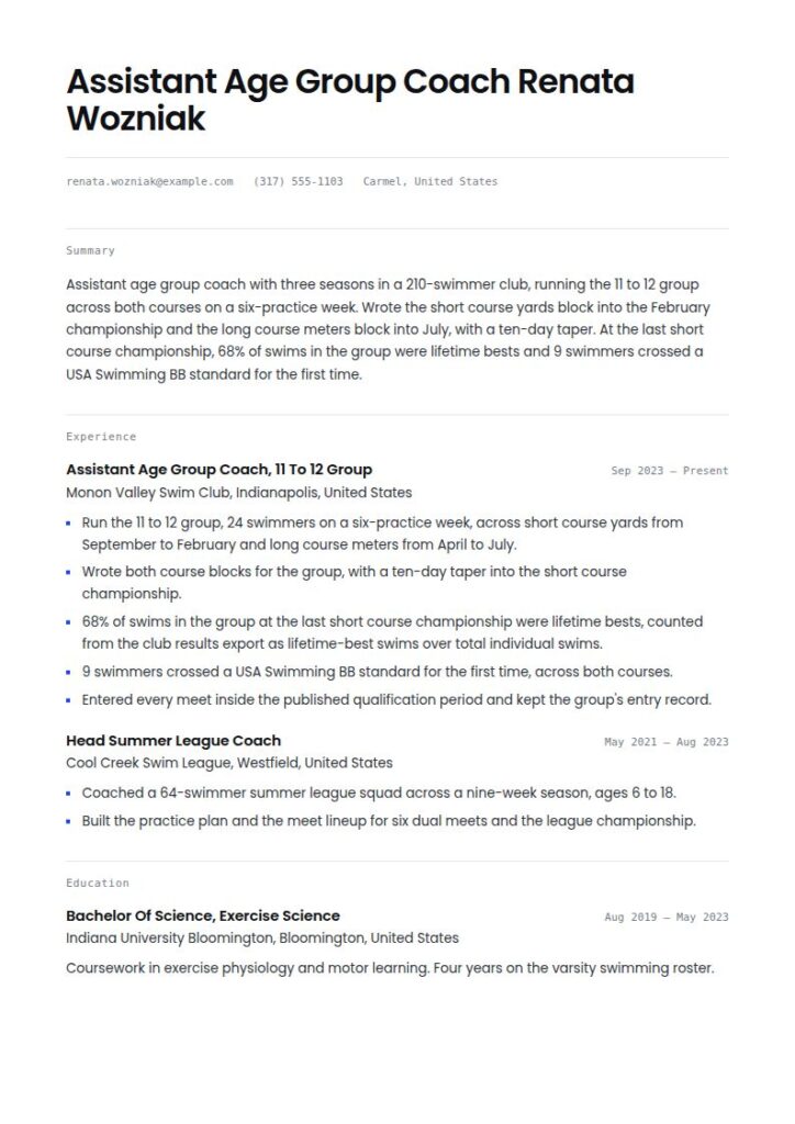 Swimming Coach Resume Examples & Templates