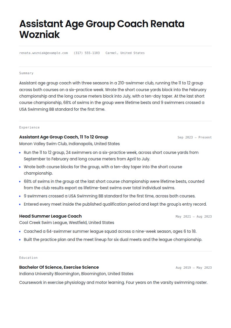 Swimming Coach Resume Examples & Templates