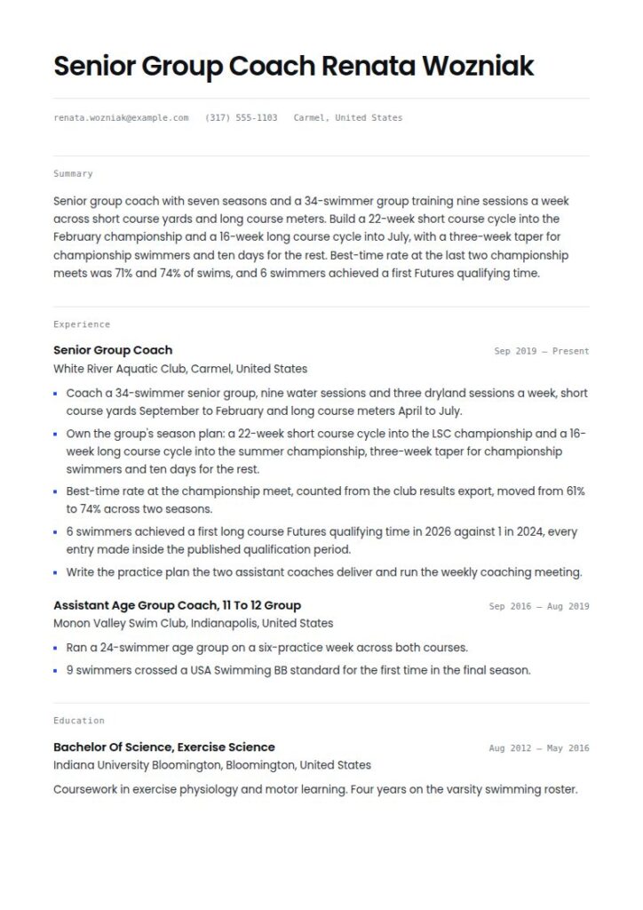 Swimming Coach Resume Examples & Templates