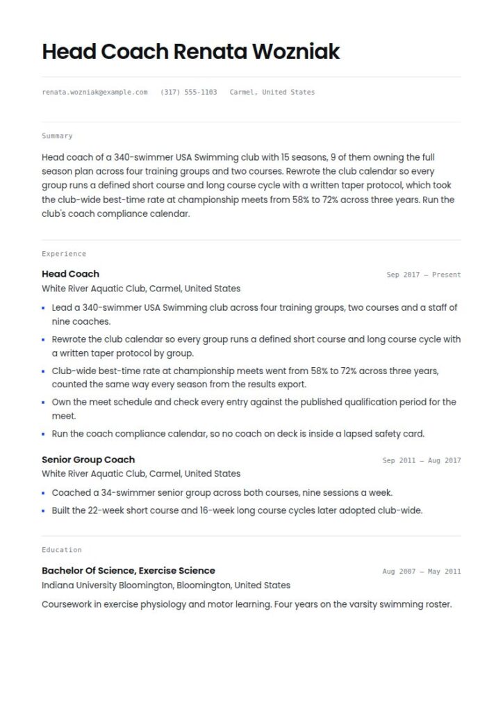 Swimming Coach Resume Examples & Templates