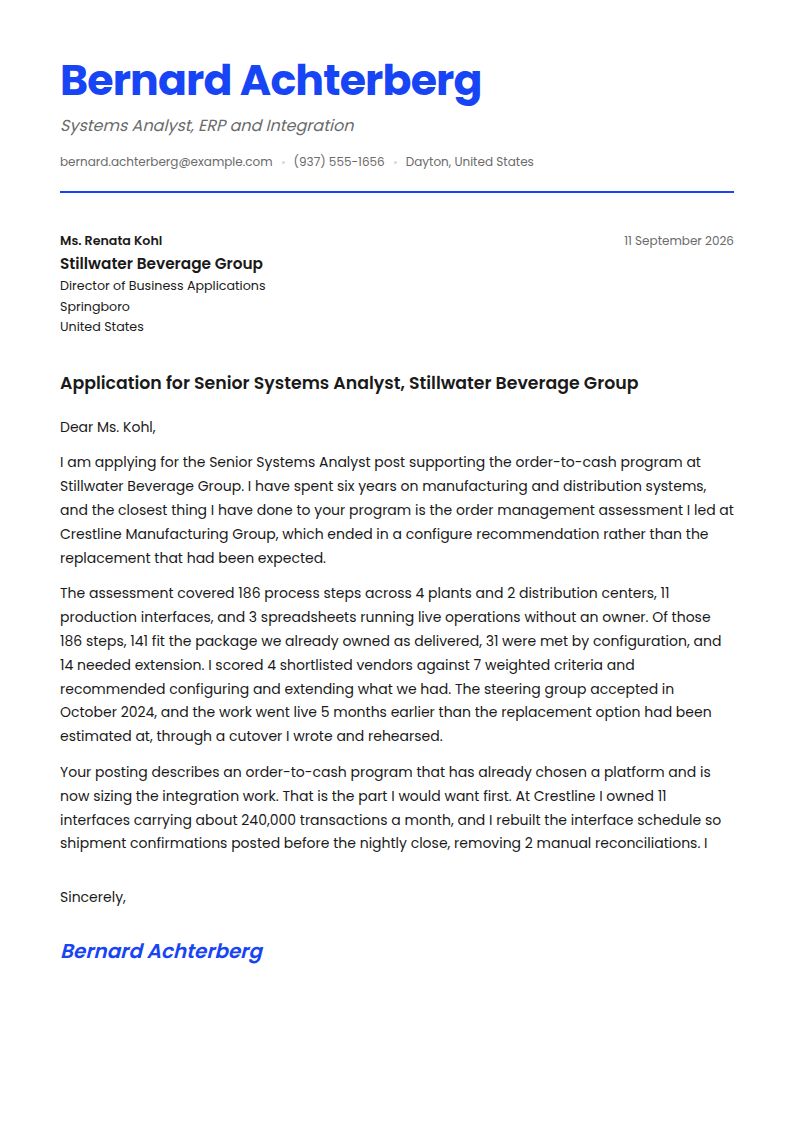 Systems Analyst Cover Letter Examples & Templates