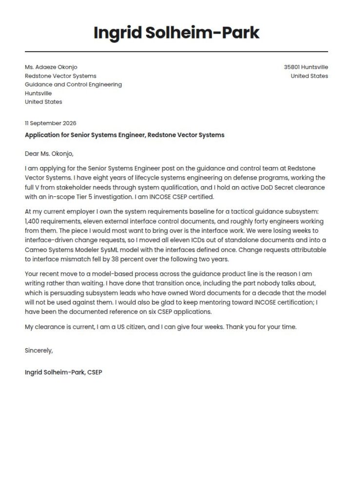 Systems Engineer Cover Letter Examples & Templates