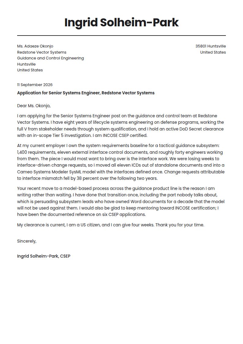 Systems Engineer Cover Letter Examples & Templates